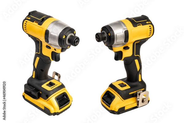 Obraz Power tool , Electric Screwdriver Cordless Drill   Brushless Motor Impact Driver with battery on white background,  woodworking tools