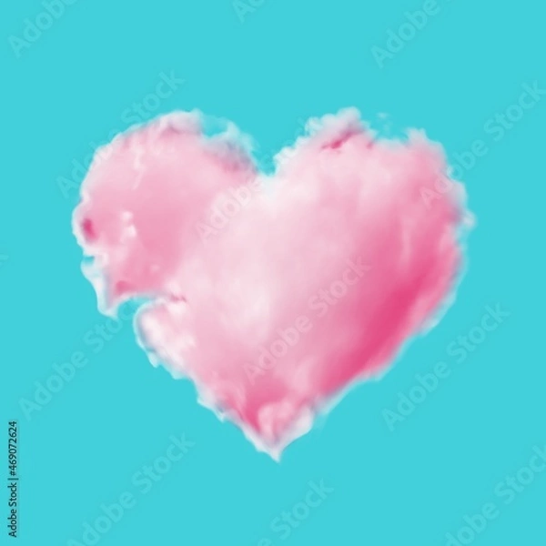 Fototapeta Heart shaped pink cloud on a blue background. Realistic vector illustration with gradient mesh.