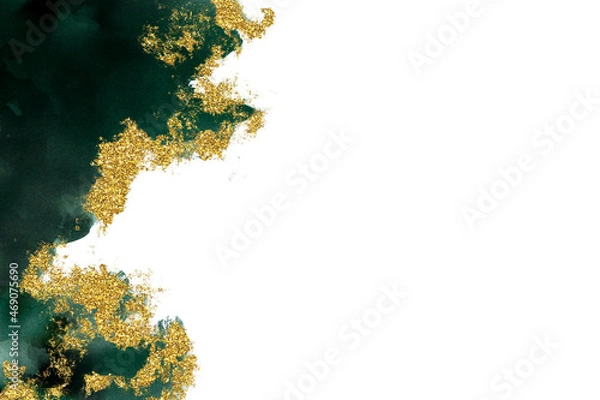Obraz Gold and Emerald Watercolor Border Background