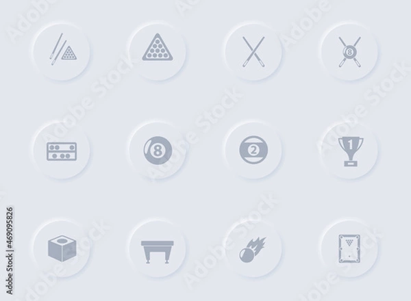 Fototapeta billiards gray vector icons on round rubber buttons. billiards icon set for web, mobile apps, ui design and promo business polygraphy