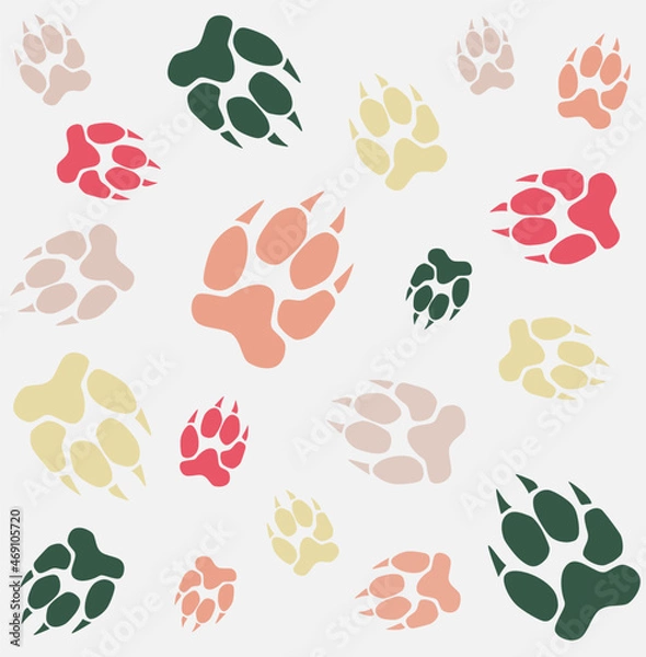 Fototapeta Background with colorful paw prints. Vector graphics