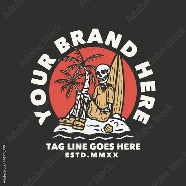 Fototapeta skeleton on the beach vintage t shirt design template