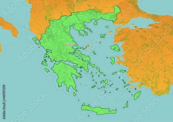 Fototapeta Greece  map showing country highlighted in green color with rest of European countries in brown