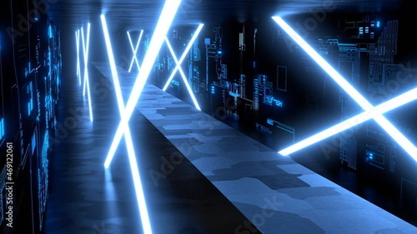 Fototapeta ネオン トンネル VJ サイバー空間 クラブ 青 柱 [別Verあり]