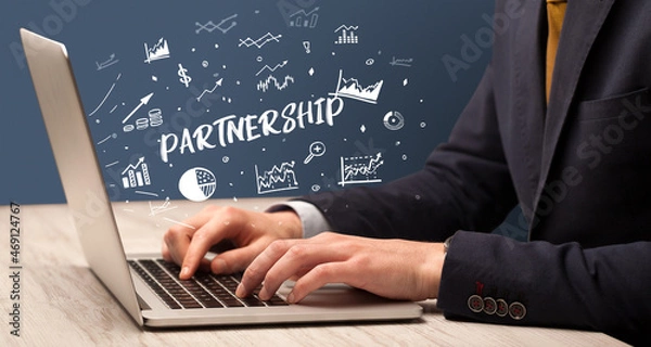 Fototapeta Businessman working on laptop, business concept