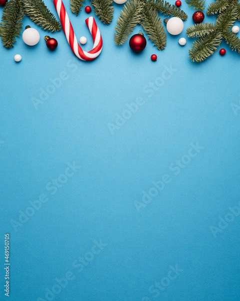 Obraz Blue Christmas background with decorative border