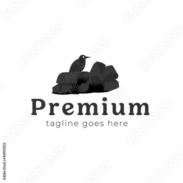 Obraz Bird and Stone Minimal logo design premium vector 