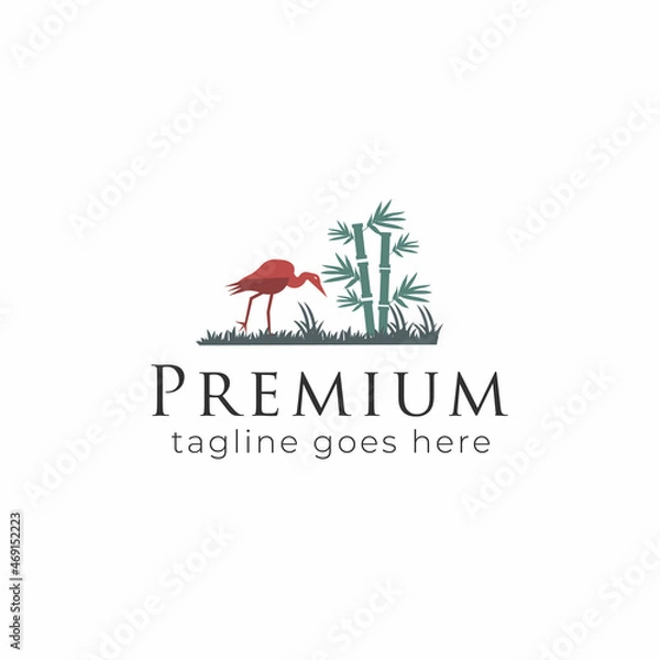 Obraz egret and Bamboo with grass natural Logo design premium vector