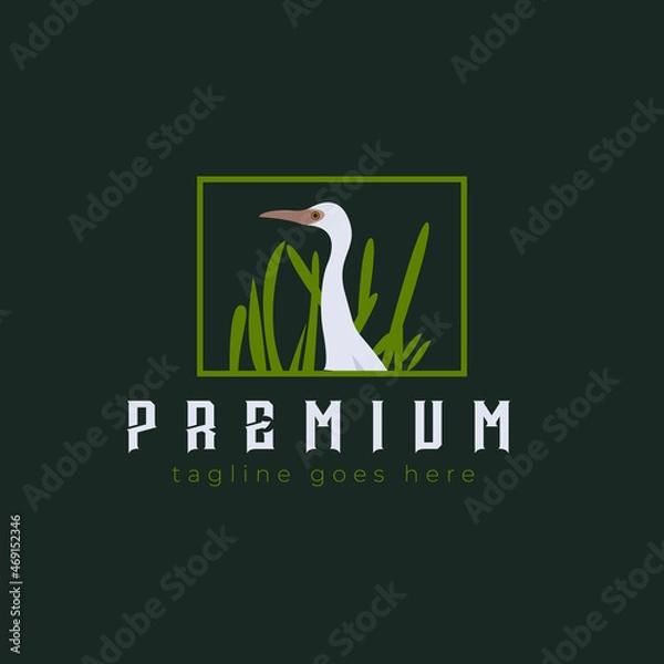 Obraz Egret logo design with Natural view and frame, Minimal Buke logo design luxury