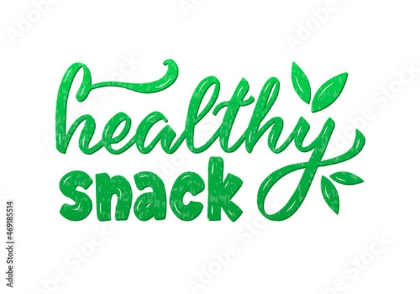 Fototapeta Vector illustration of healthy snack lettering for banner, signage, poster, advertisement, product design, healthy food guide, greeting card. Handwritten creative text for web or print
