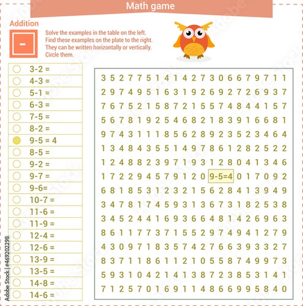 Fototapeta  Mathematical game. Solve the examples on the 