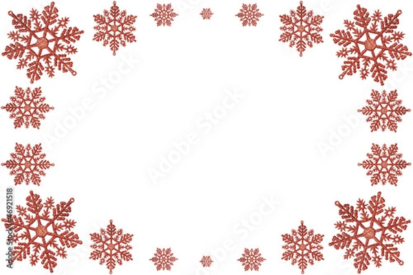 Fototapeta Christmas frame of red snowflakes. On a white background.