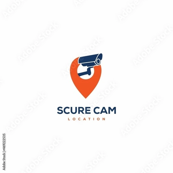 Fototapeta Webcam with pointer logo design template. CCTV camera  pin vector icon
