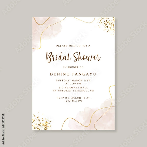 Obraz Bridal shower card with watercolor splash and glitter