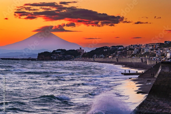 Obraz 七里ヶ浜から見た吊るし雲と富士山