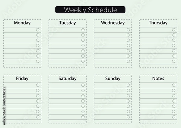 Fototapeta Weekly glider, daily schedule. A simple to-do list with progress notes. Vector, horizontal template.