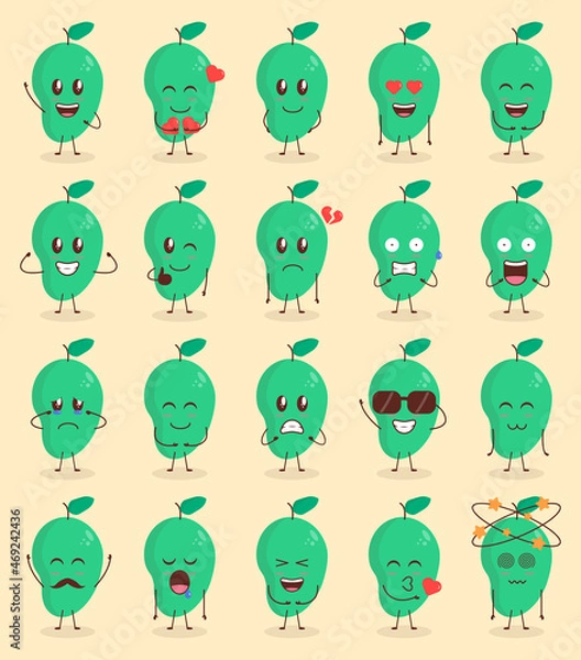 Obraz Colorful Cute Mango Cartoon Set with Various Expression
