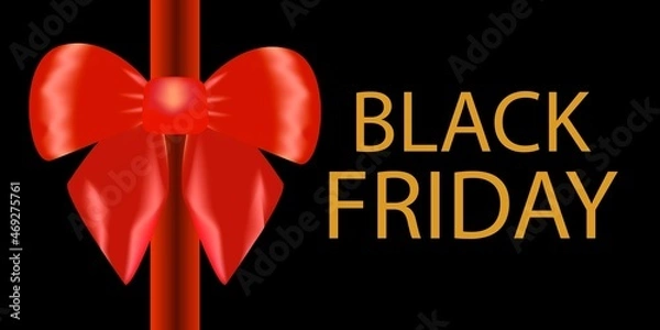 Obraz Black Friday. Gold lettering text with a red bow. Decorative festive banner.