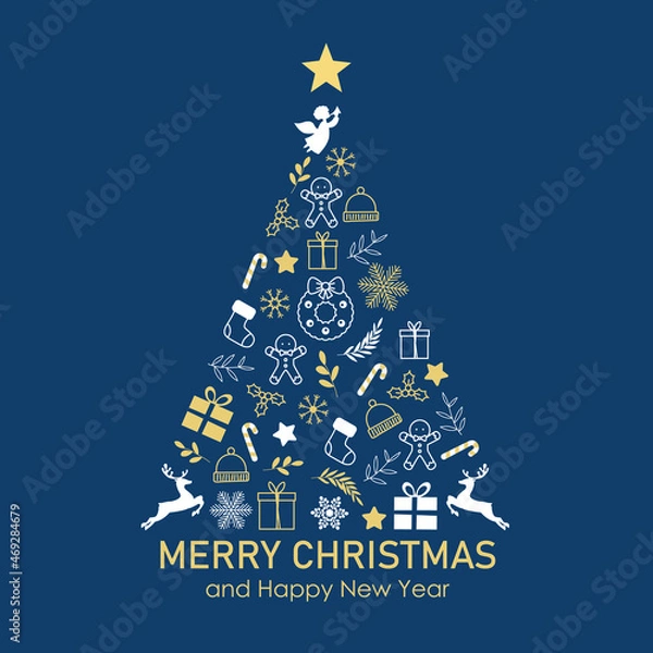 Fototapeta Christmas tree card with christmas elements. 