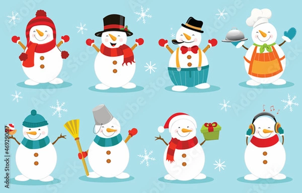 Fototapeta Cute Collection of Snowmen With Different Hats 