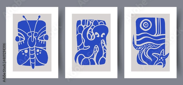 Fototapeta Printable wall art vector poster set. Hand drawn minimalism design for scandinavian interior.