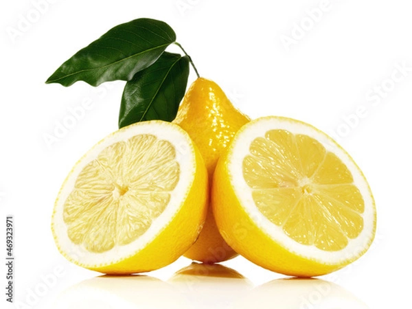 Fototapeta Lemon Fruit with Leaves on white Background Isolated