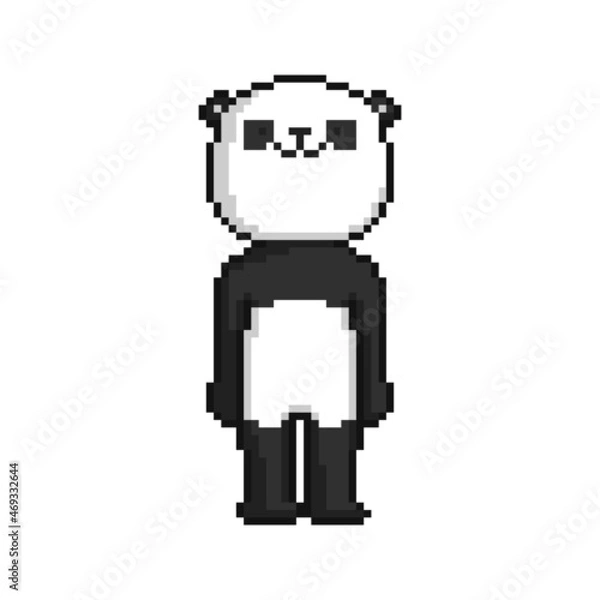 Obraz Pixel cartoon funny panda bear on a white background.