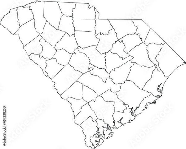 Fototapeta White blank vector administrative map of the Federal State of South Carolina, USA with black borders of its counties