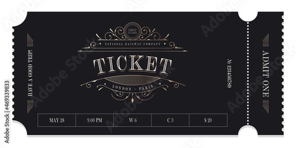 Obraz Ticket template in vintage style. For excursion routes, retro parties and clubs and other projects. Just add your own text. Vector. can be used for printing.