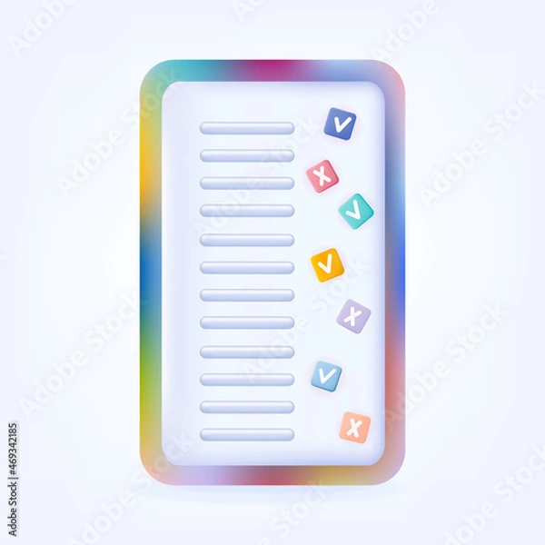 Fototapeta 3d quiz, questions and answers. Paper color questionnaire for a competition or exam. Multi-colored template, banner with the results of the quiz. Correct and incorrect answers of a smart quest. Vector
