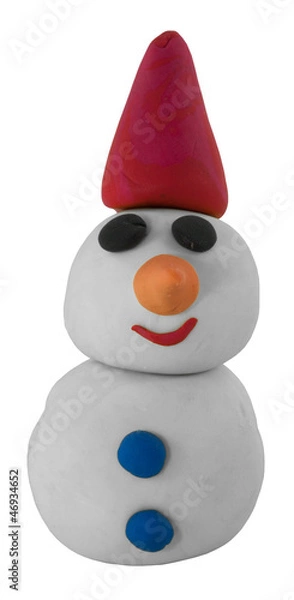 Fototapeta Happy white snowman with hat on white