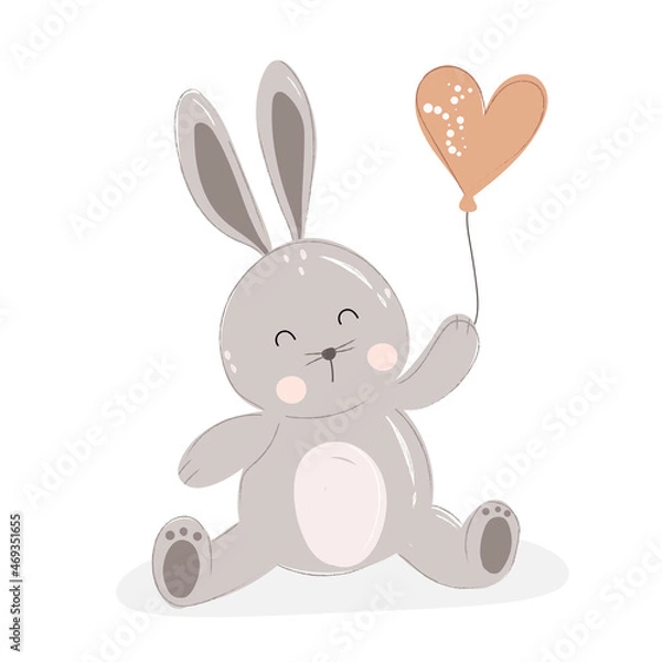 Obraz Illustration cute rabbit, bunny with a red heart shaped balloon