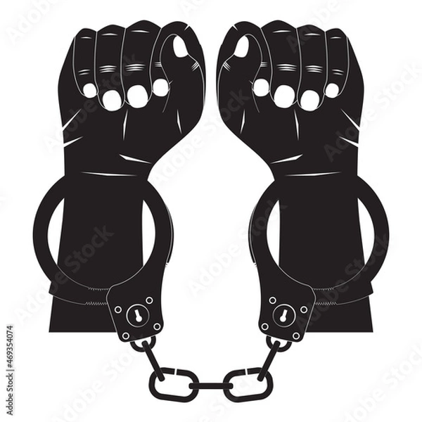 Obraz Hands in handcuffs. Silhouette.