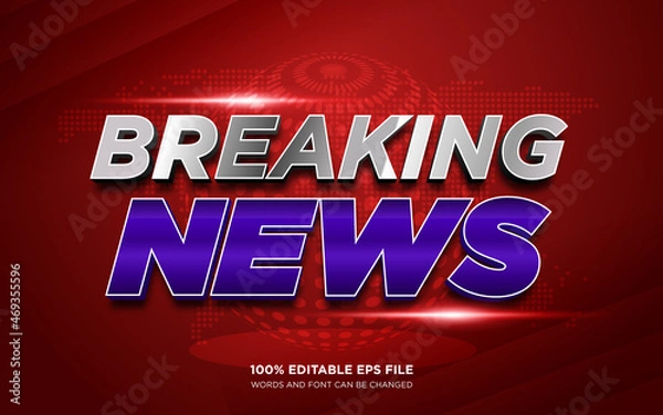Fototapeta Breaking News 3D editable text style effect	