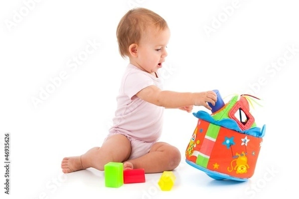 Fototapeta Baby girl lost in playing