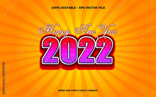 Obraz 2022 Happy New Year Editable Golden Text Effect Fireworks Banner Background