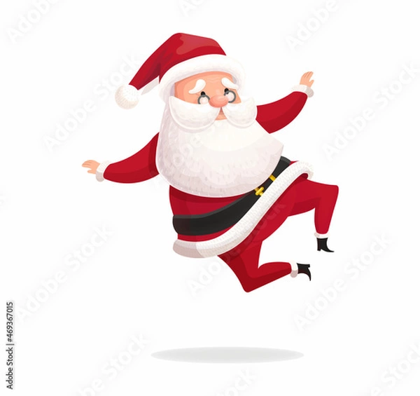Obraz Santa Claus jumping. Christmas character in cartoon style. Vector illustration isolated.