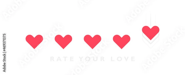Obraz Rate your love. Love measuring indicator with hearts isolated on white background. Design concept for love meter and Valentines day. Vector illustration