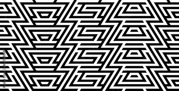 Fototapeta Black white striped seamless pattern. Abstract geometric background. Maze, labyrinth ornament. Op art, optical illusion. Vector texture.