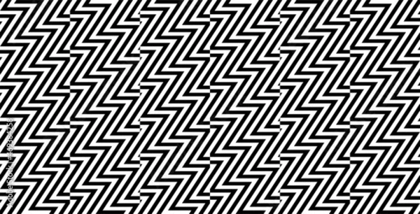 Fototapeta Zig-zag creative background. Black white striped seamless pattern. Op art, optical illusion. Vector texture.