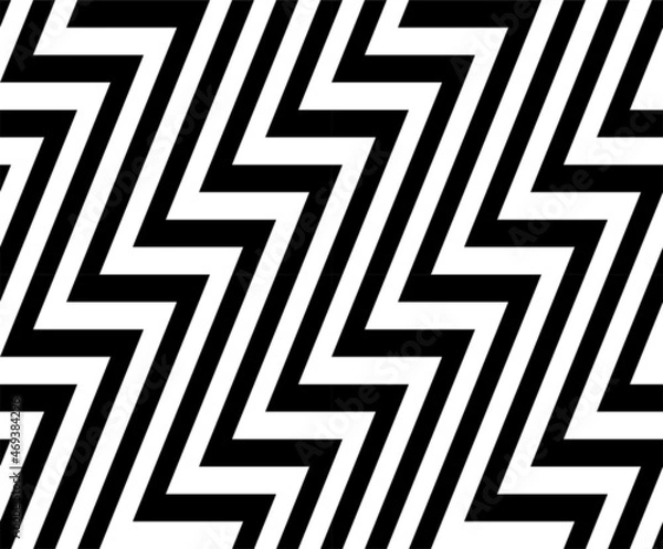 Obraz Zig-zag creative background. Black white striped seamless pattern. Op art, optical illusion. Vector texture.