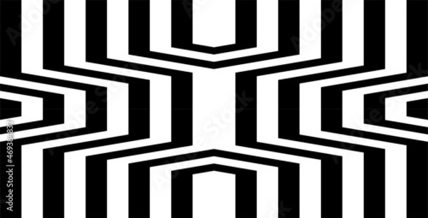 Fototapeta Futuristic technologic background by elements of hexagon. Black white striped seamless pattern. Op art, optical illusion. Vector texture.