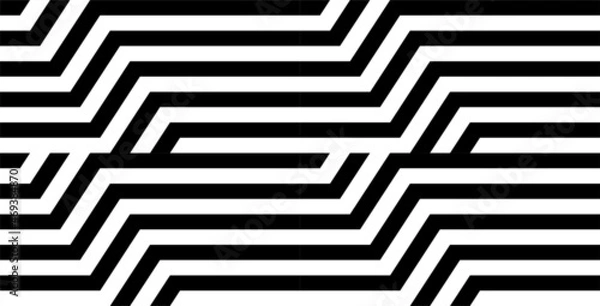 Fototapeta Futuristic technologic background by elements of hexagon. Black white striped seamless pattern. Op art, optical illusion. Vector texture.