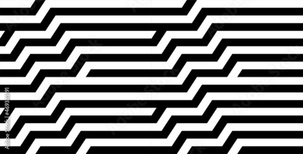 Obraz Futuristic technologic background by elements of hexagon. Black white striped seamless pattern. Op art, optical illusion. Vector texture.