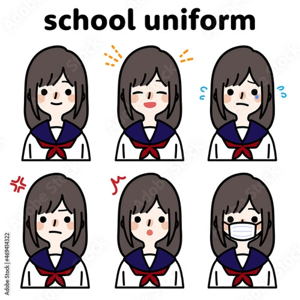 Fototapeta 人物イラスト_女子高生表情セット