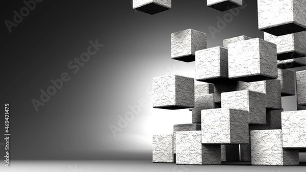 Fototapeta Stone cubes abstract on black text space.
3D abstract illustration.