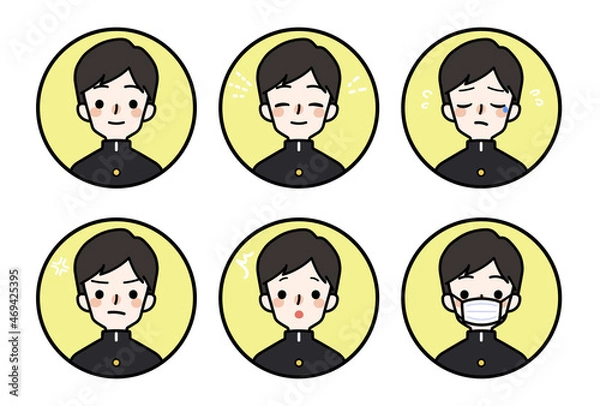Fototapeta 人物アイコン_男子高生表情セット