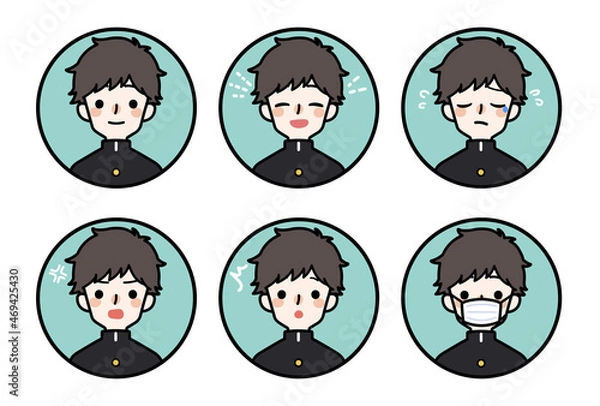 Fototapeta 人物アイコン_男子高生表情セット