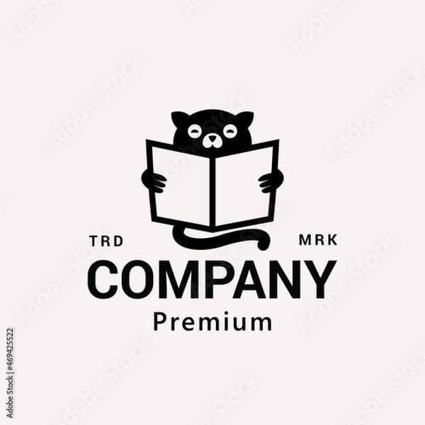 Obraz Cat Reading and Holding Book Logo Vector Icon Illustration