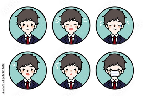 Fototapeta 人物アイコン_男子高生表情セット